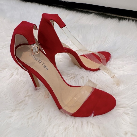 4 1/2” Sexy Clear Strap Stiletto Red Heels - Size 6.5 - Picture 6 of 9